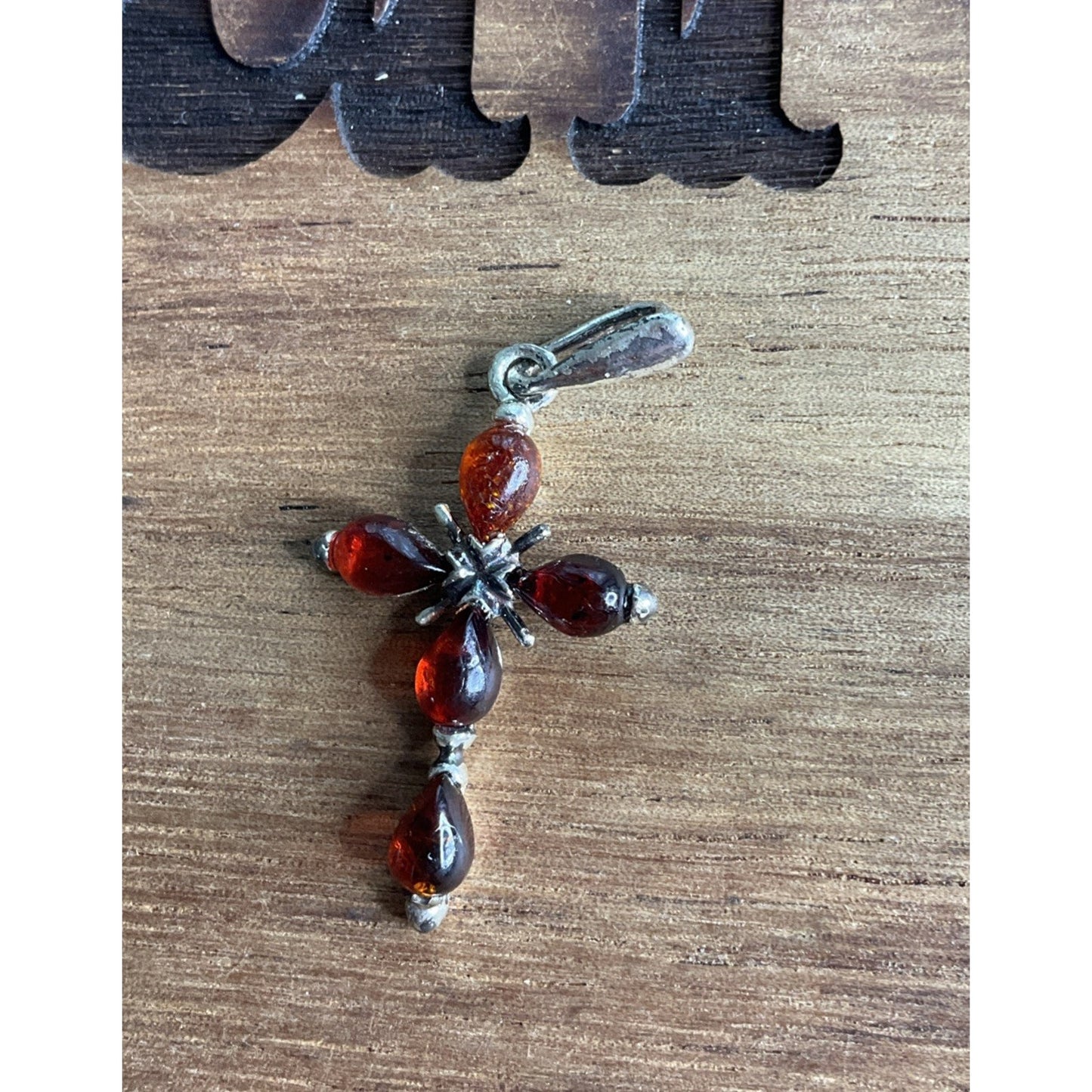 Sterling Silver Red Gem Cross Pendant