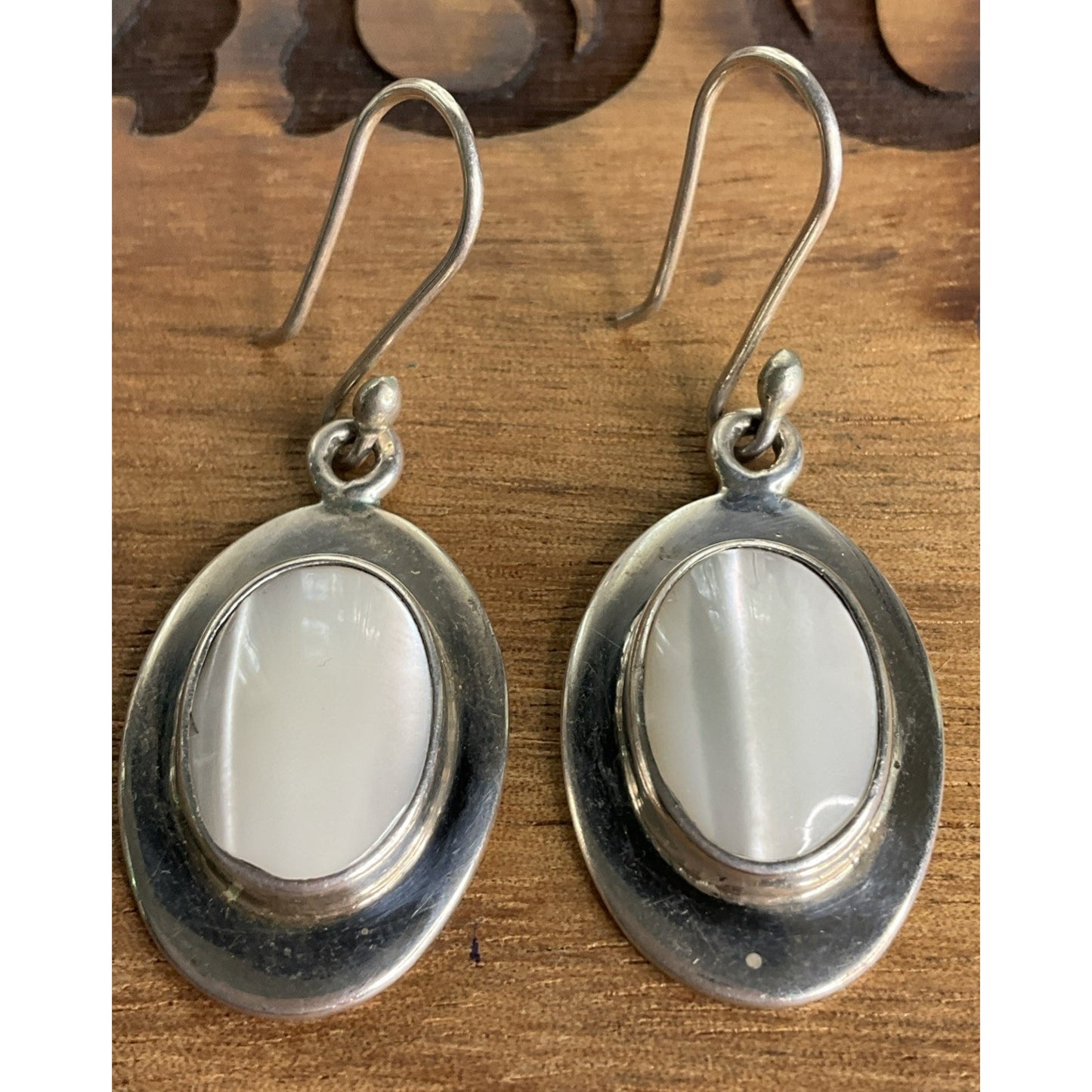 Vintage Sterling Silver Mother of Pearl MOP Dangle Drop Earrings 925