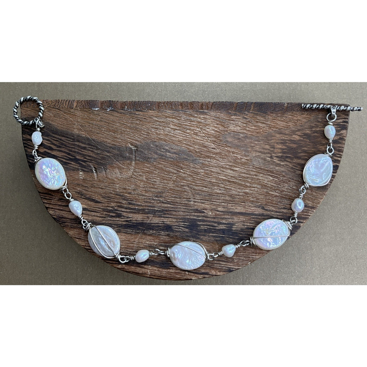 Sterling Silver Freshwater Coin Pearl Bracelet Baroque Pearls Toggle 7.5