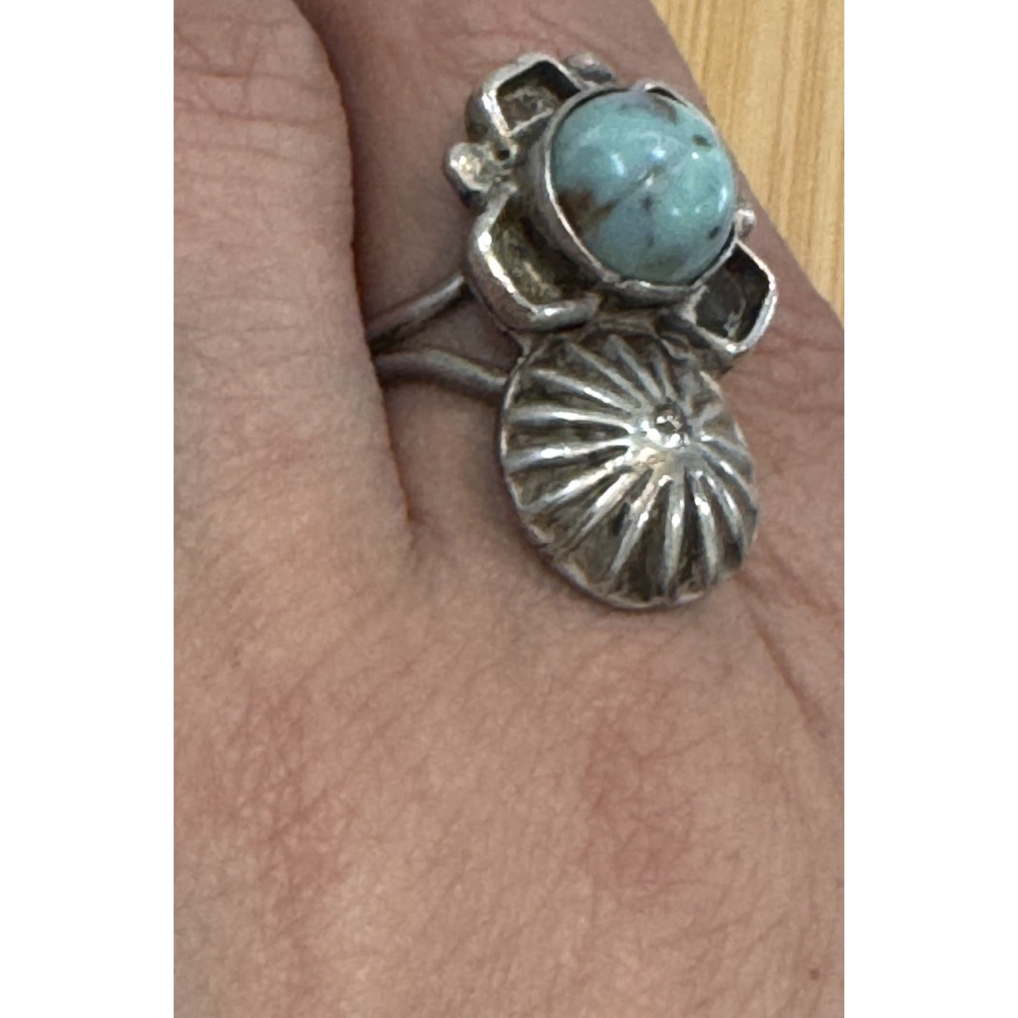 Vintage 925 Sterling Silver Turquoise Concho Flower Ring Southwestern Size 8