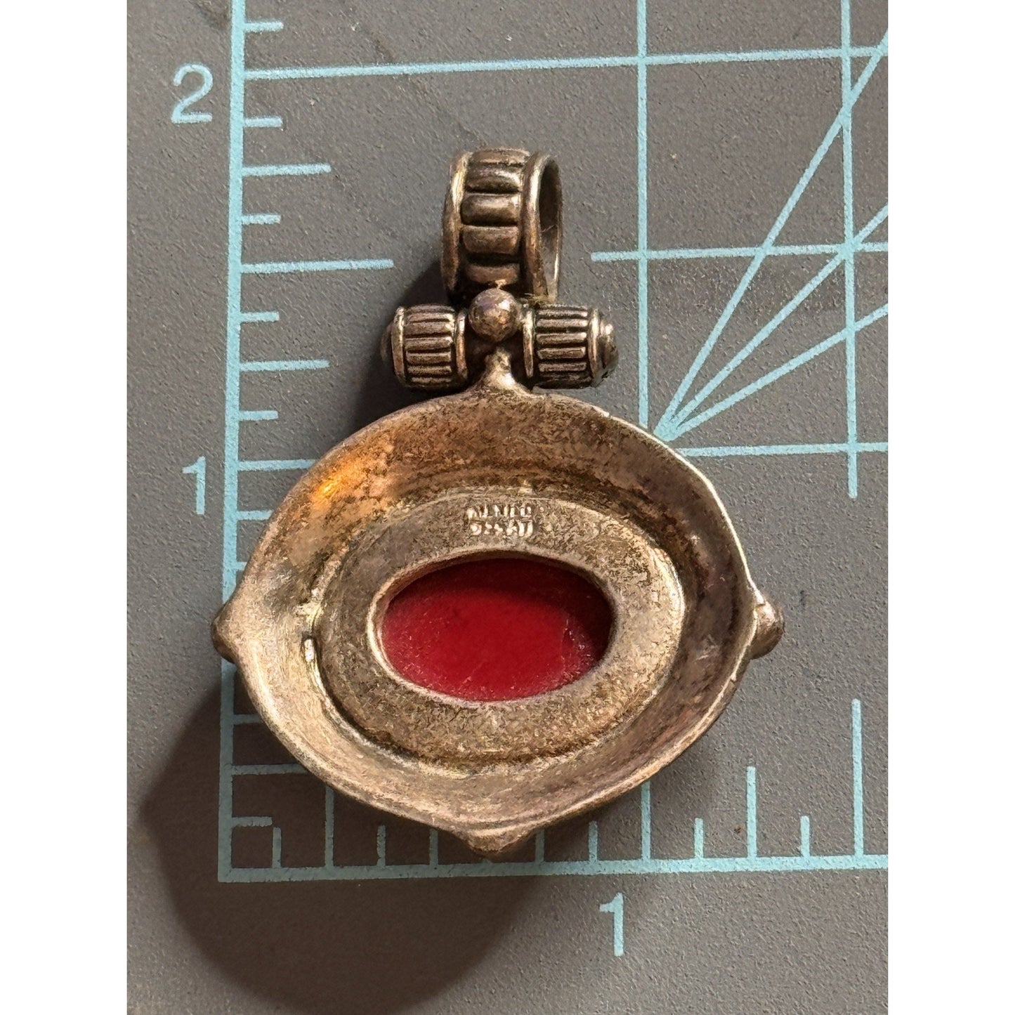 Vintage ATI Mexico 925 Sterling Silver Red Cabochon Pendant 16g Bold Artisan