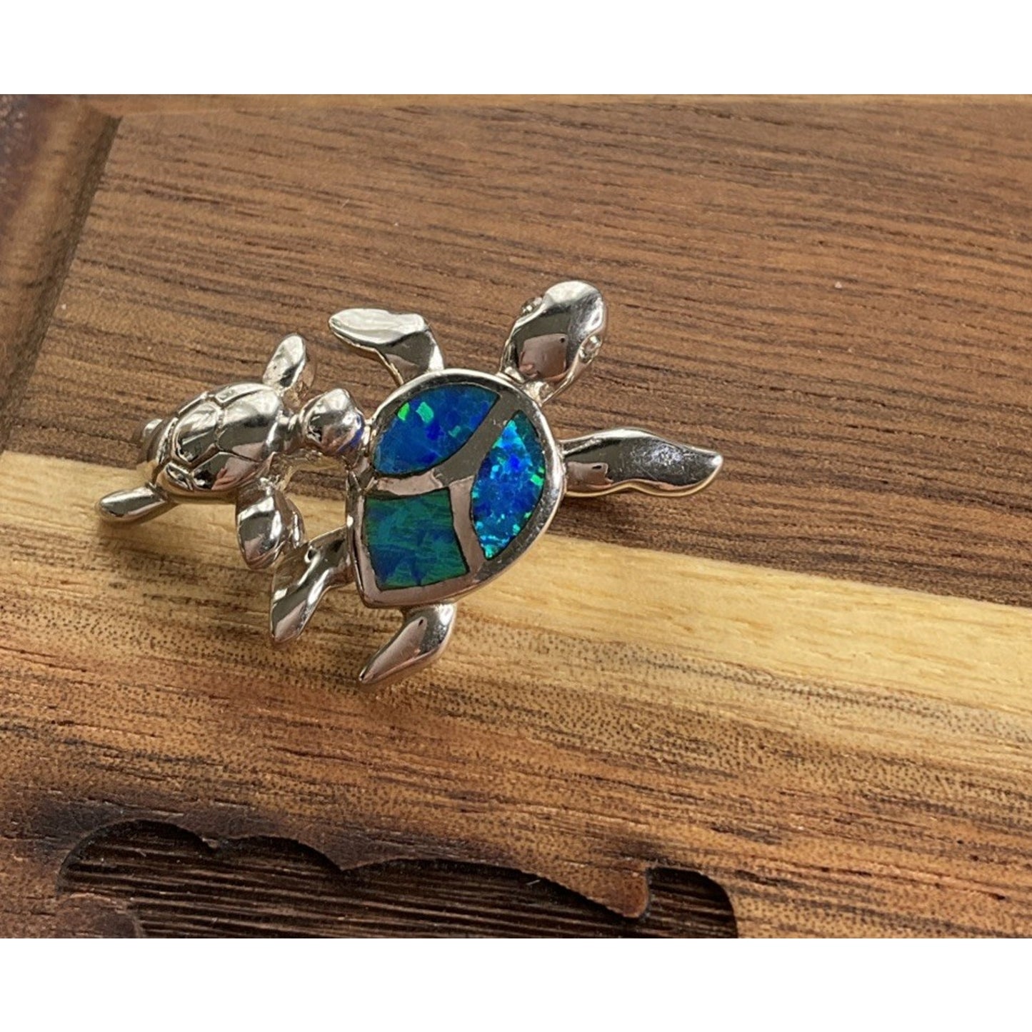 Sterling Silver Blue Opal Turtle Pendant 925 Inlay Sea Turtle Beach Ocean