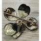 Vintage Green Enamel Shamrock Four Leaf Clover With Pearl Lucky Pin Brooch