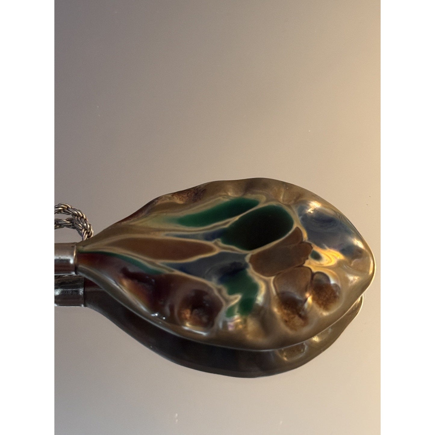 Large MCM Studio Art Glass Pendant Necklace 925 Sterling 24” Murano Style