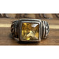 Vintage 925 Citrine Faceted Gemstone Ring Sterling Silver Bezel Setting Size 6