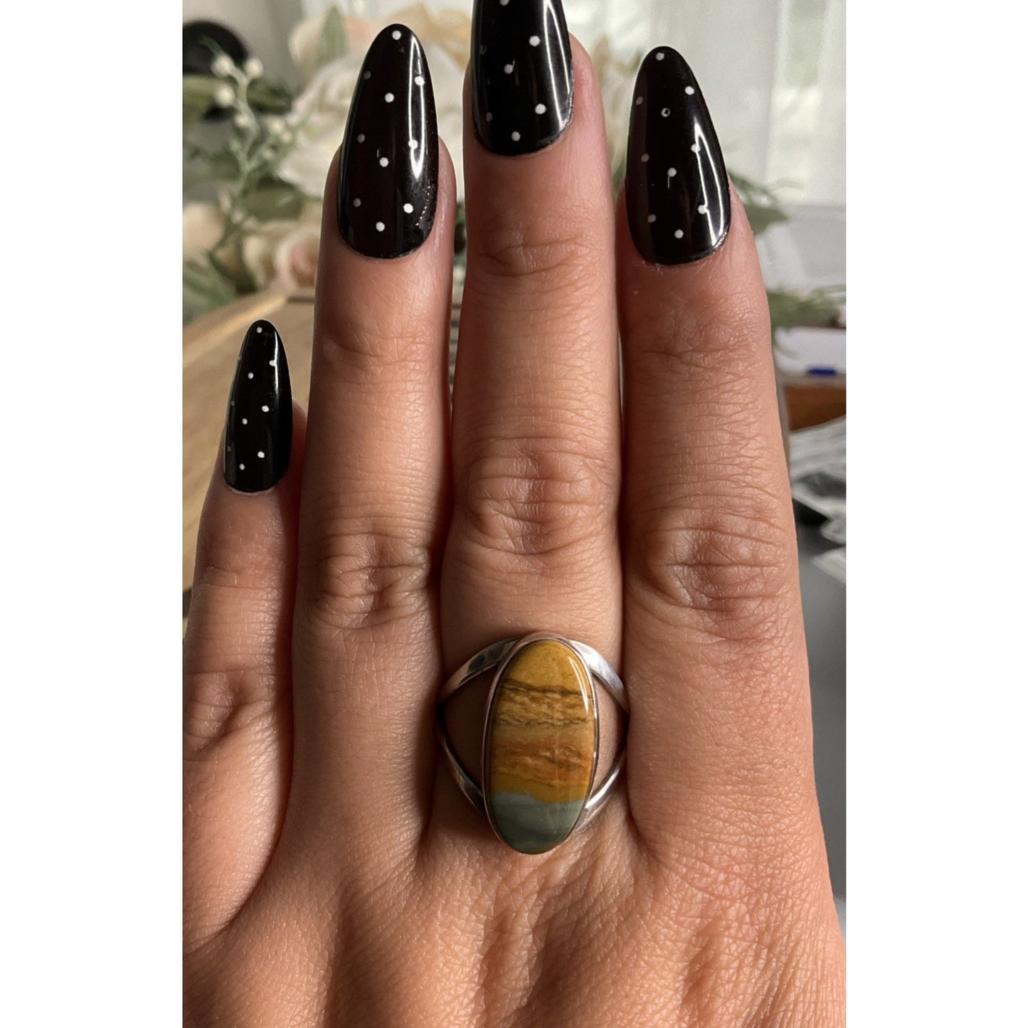 Vintage Signed MSA Sterling Silver Genuine Picture Jasper Ring Size 10.5