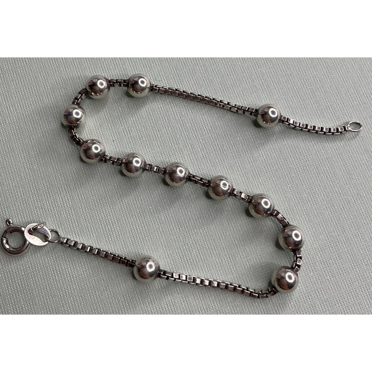 Italy 925 Sterling Silver Beaded Ball Box Chain Bracelet 7.5" 6g