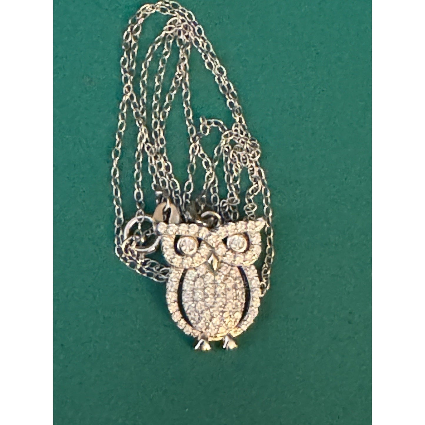 IBP 925 Sterling Silver CZ Owl Pendant Necklace 18” Sparkly Pave Owl
