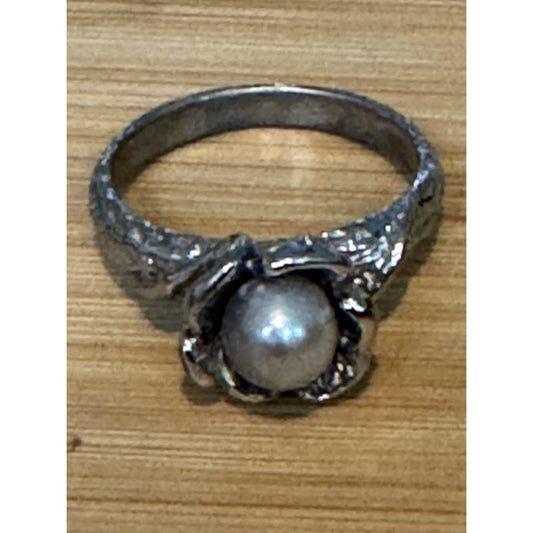 Vintage Sterling Silver Pearl Ring 925 Organic Twig Design Size 9.5