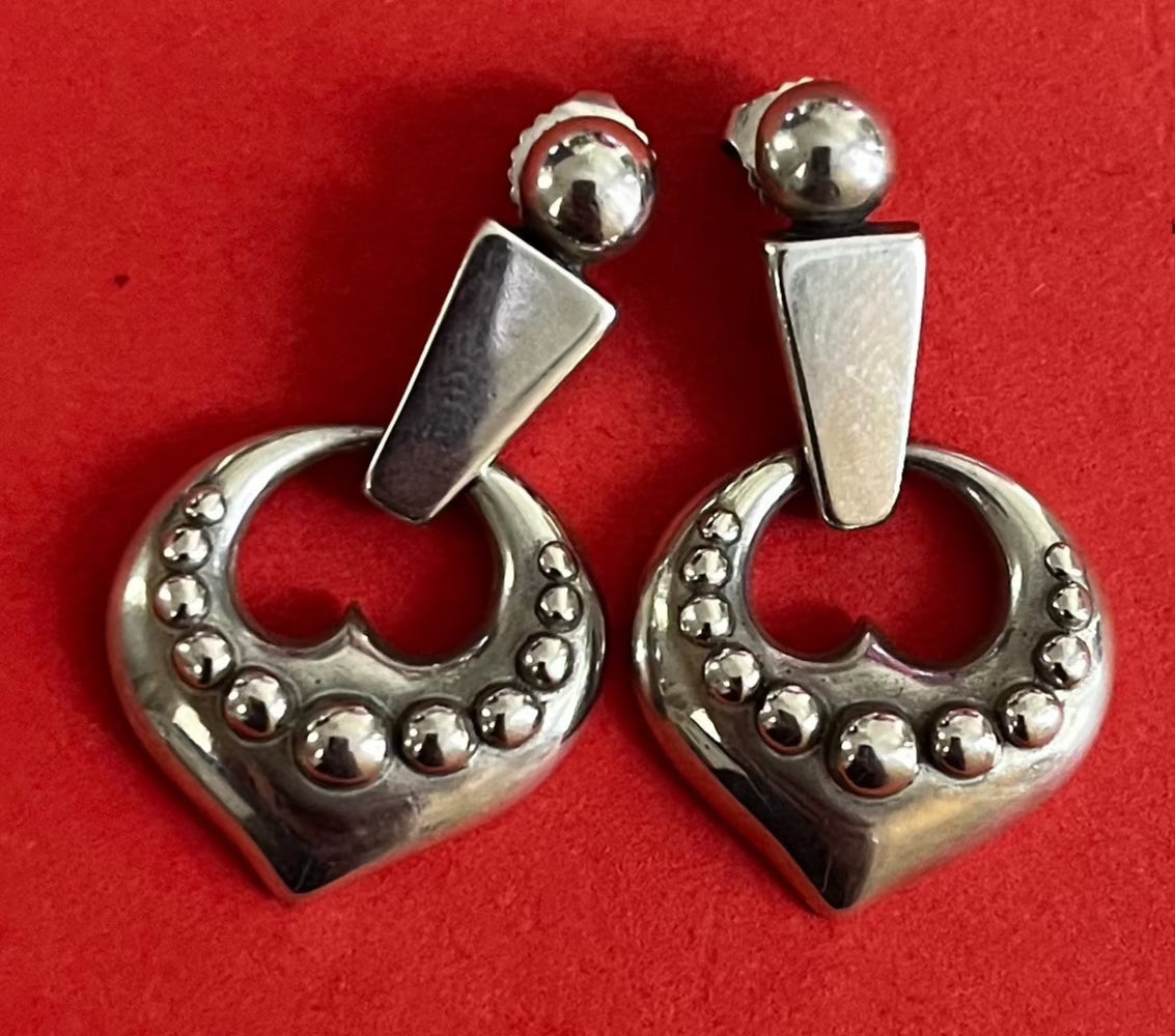 Pre-Owned James Avery Retired Sterling Silver Open Heart Beaded Post/Dangle Earrings