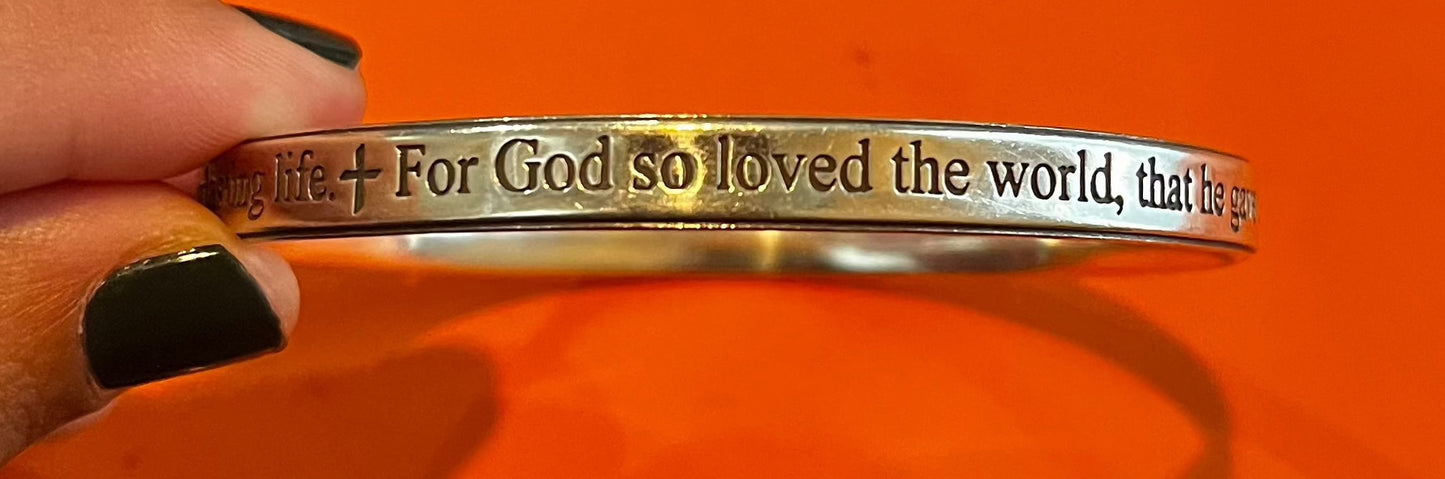 Pre-Owned James Avery Retired Sterling Silver John 3:16 Bangle Bracelet RARE