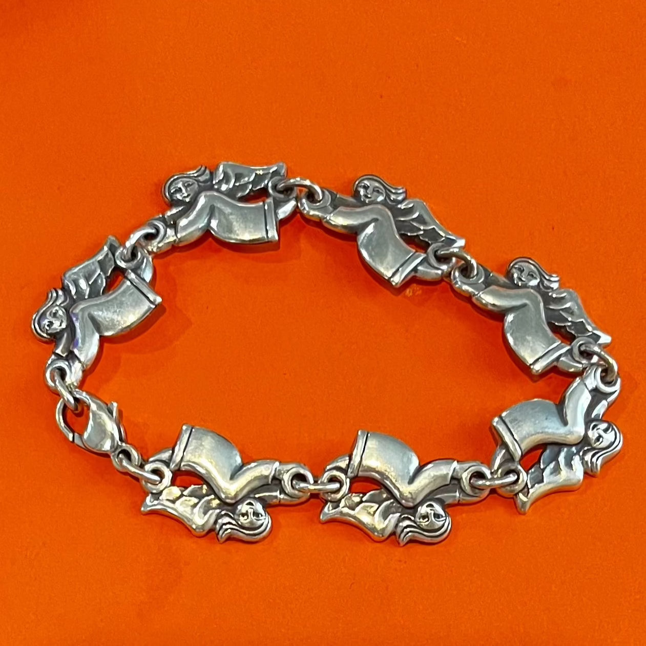 Pre-Owned James Avery Retired Sterling Silver Flying Angel Link Clasp Bracelet 7"