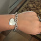 Pre-Owned James Avery Retired Sterling Silver Cable Chain With Large Heart Bracelet