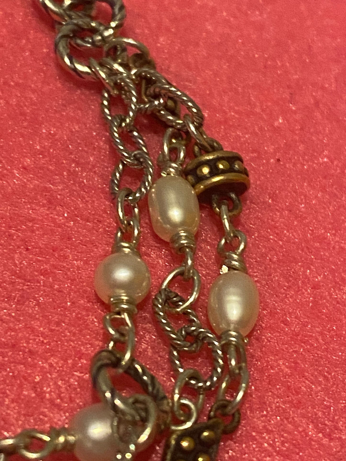 Pre-Owned James Avery Retired Marian Pearl Silver and Bronze Bracelet 8”