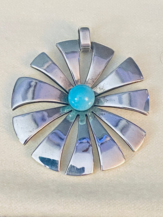 Pre-Owned James Avery Retired Silver and Turquoise Sunburst Blossom Pendant