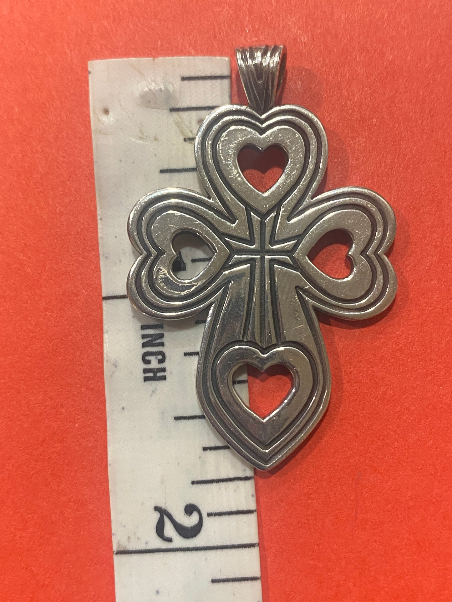 Pre-Owned James Avery Retired Rare Silver Cross with 4 Hearts Pendant