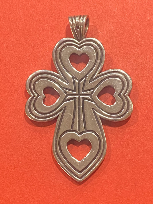 Pre-Owned James Avery Retired Rare Silver Cross with 4 Hearts Pendant