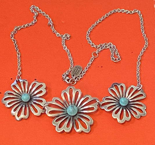 Pre-Owned Retired James Avery Silver Flower Turquoise Necklace