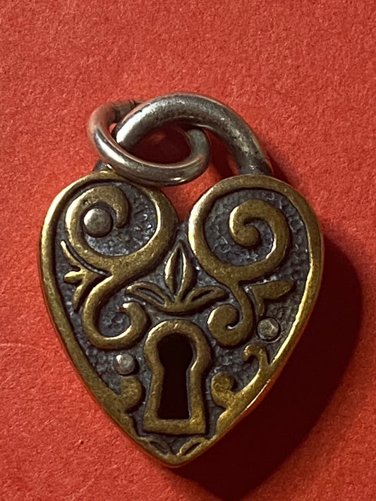 Pre-Owned James Avery Retired Verona Silver and Bronze Heart Lock Charm