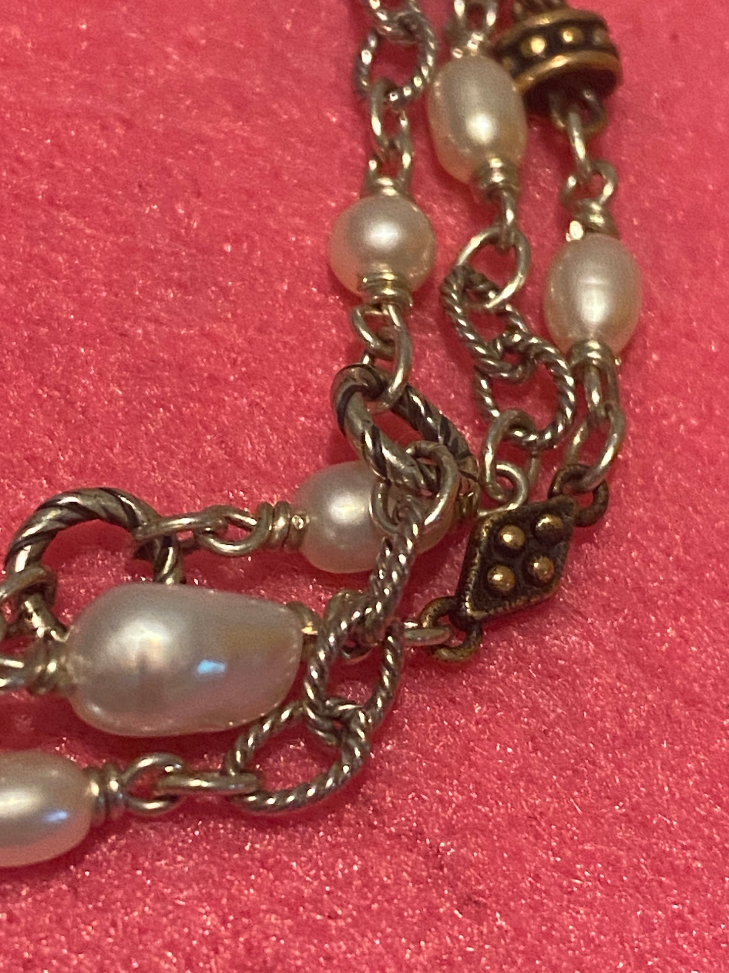 Pre-Owned James Avery Retired Marian Pearl Silver and Bronze Bracelet 8”