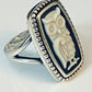 Pre-Owned Retired HTF Silver Cameo Agate Owl Ring Size 6.5