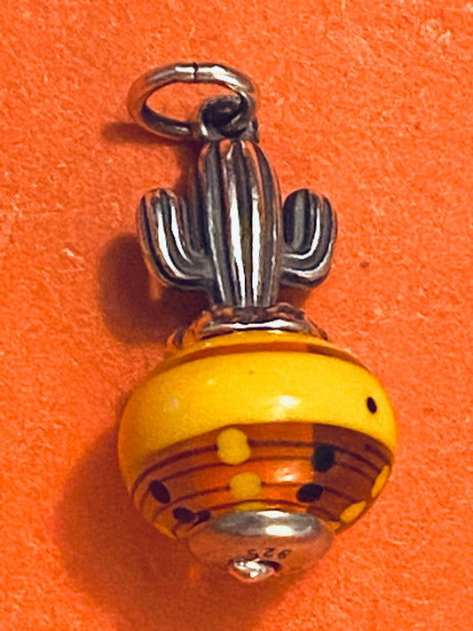 Pre Owned James Avery Retired Glass Bead Silver Cactus Finial Charm