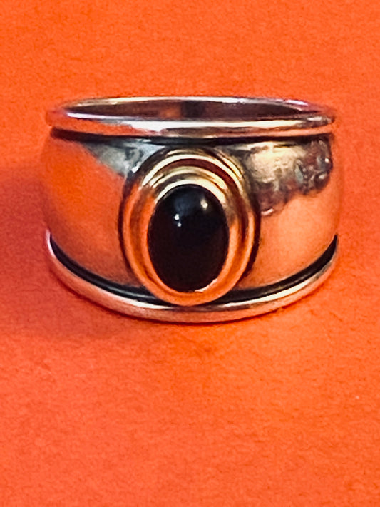 Pre-Owned James Avery Retired Silver and 14k Gold Black Onyx Christina Ring Size 5.75