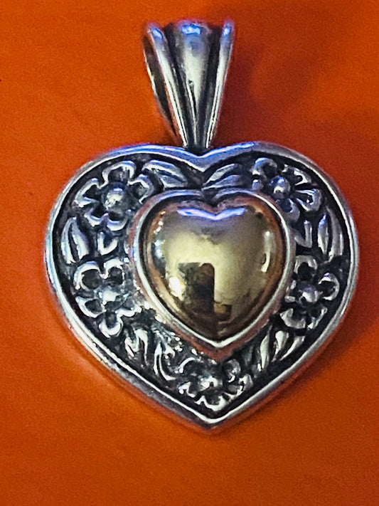 Pre-Owned James Avery Retired 14k Gold & Silver Heart of Gold Pendant