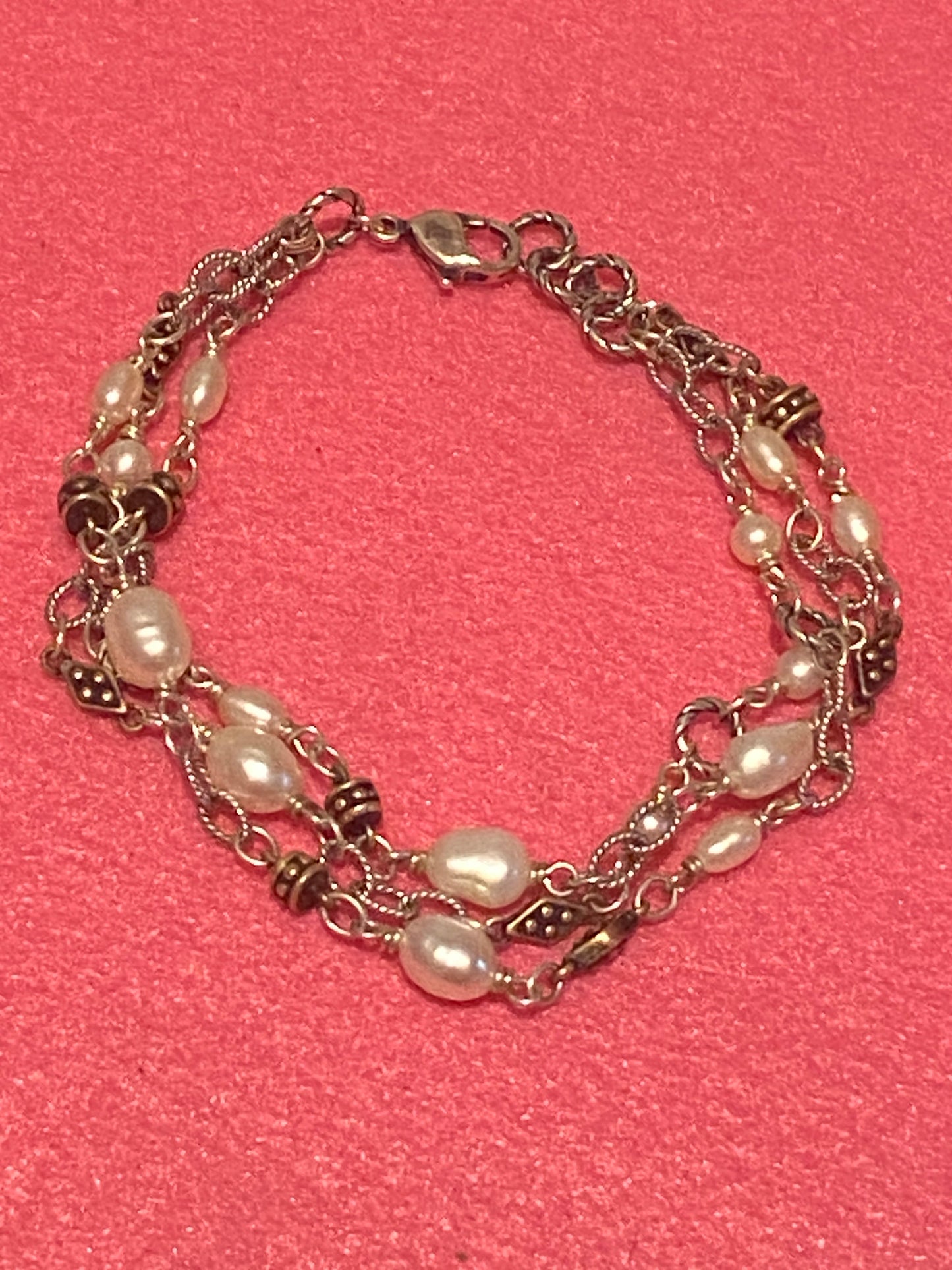 Pre-Owned James Avery Retired Marian Pearl Silver and Bronze Bracelet 8”