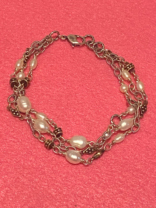 Pre-Owned James Avery Retired Marian Pearl Silver and Bronze Bracelet 8”