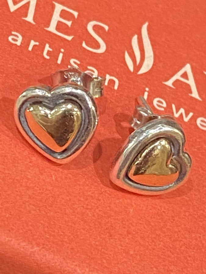 Pre-Owned James Avery Retired Silver and 14k Gold Heart of Gold Earrings