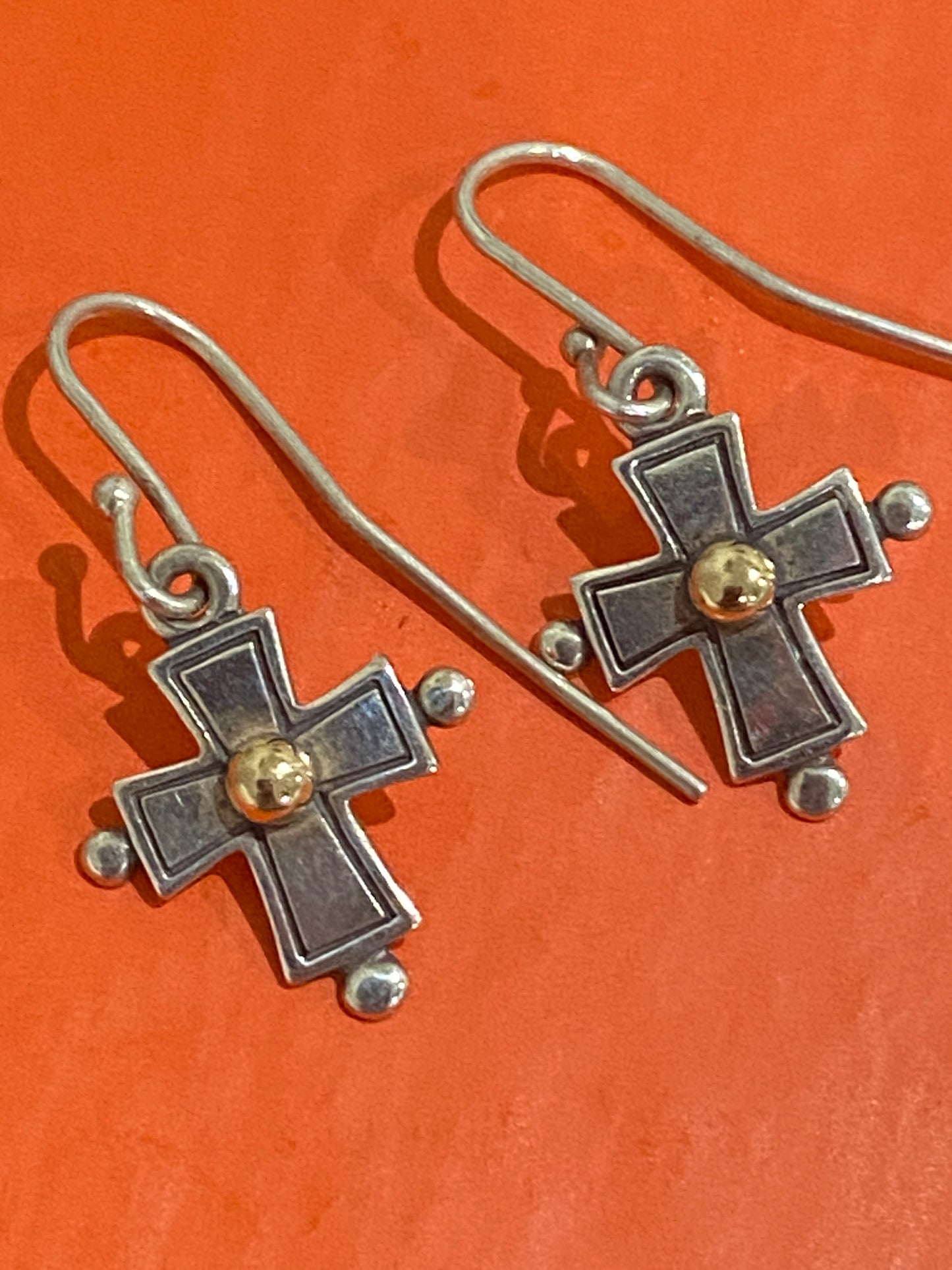 Pre-Owned James Avery Retired Silver and 14k Gold Cross Hook Earrings