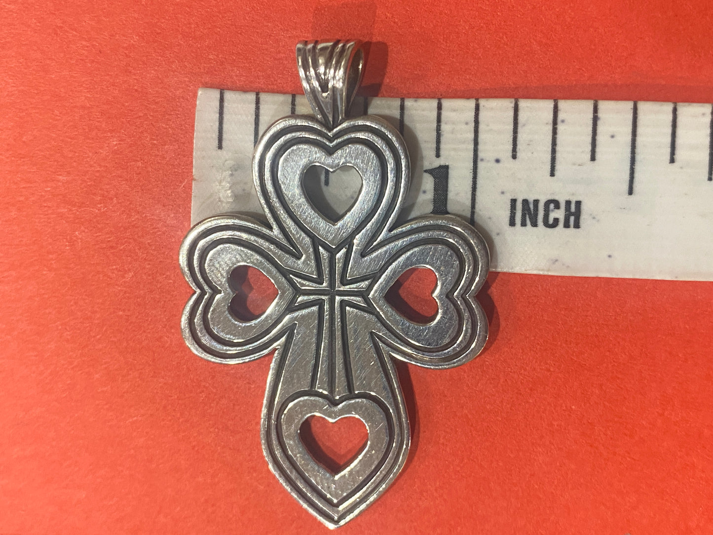 Pre-Owned James Avery Retired Rare Silver Cross with 4 Hearts Pendant