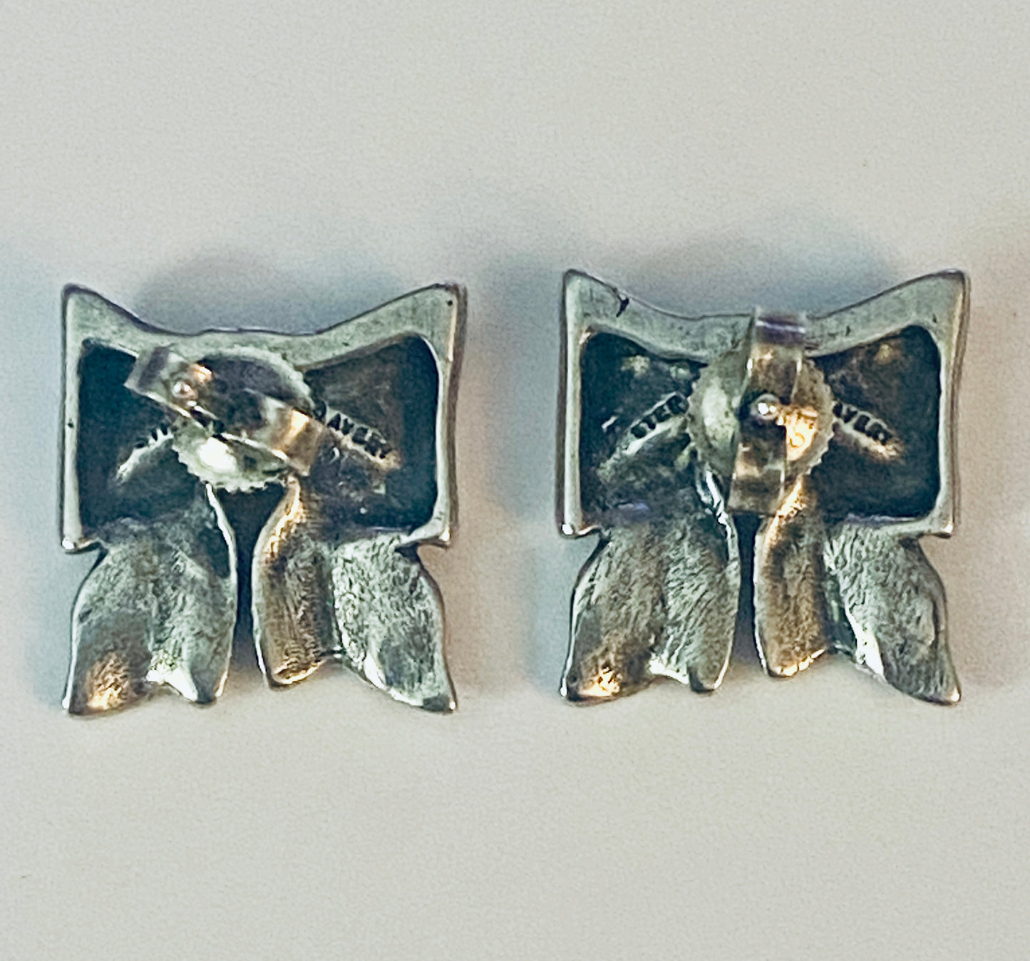 Pre Owned Retired HTF Silver Bow Post Earrings