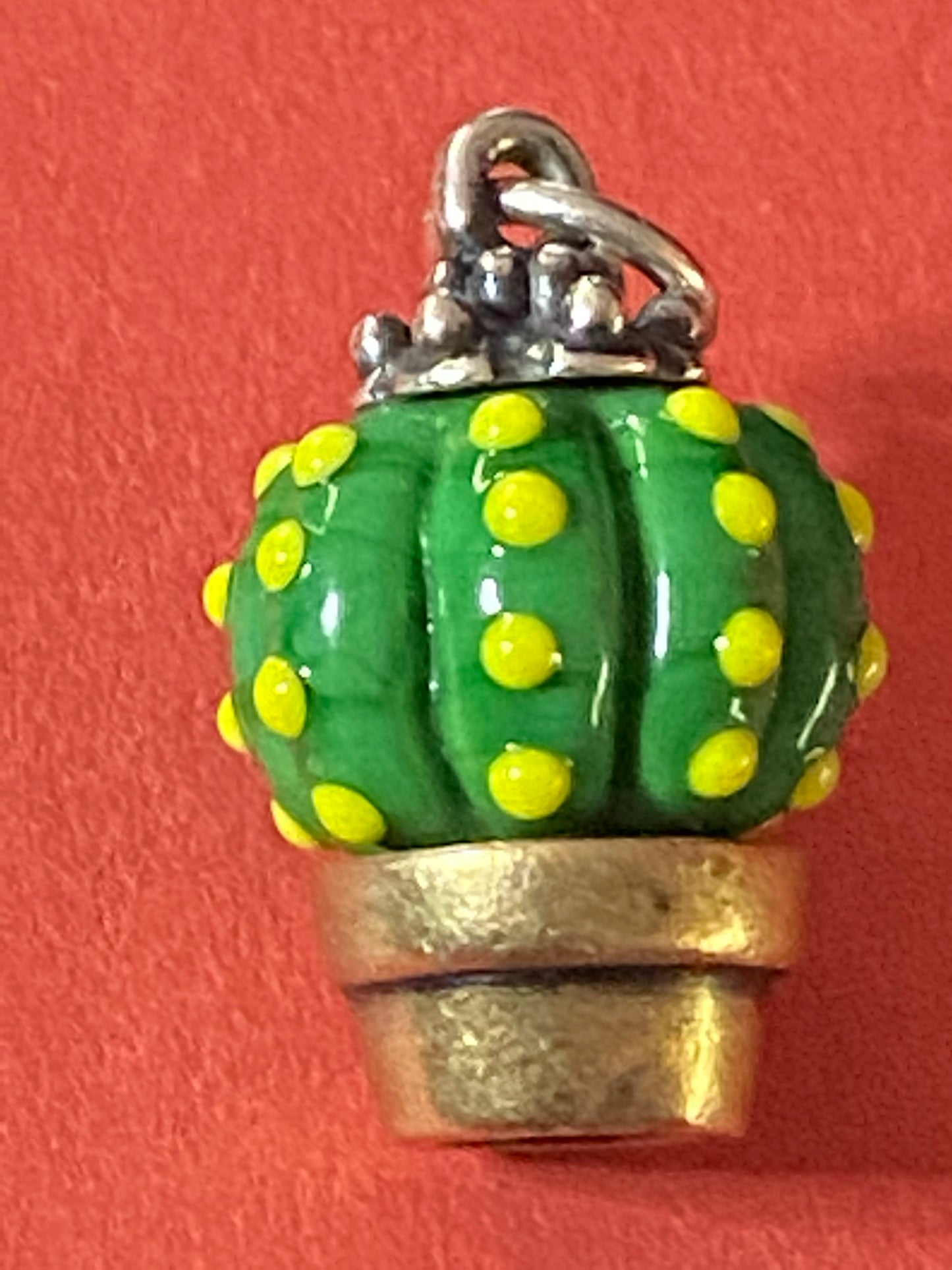 Pre Owned James Avery Retired Silver and Bronze Cactus Art Glass Finial Charm