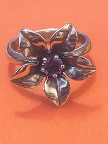 Pre-Owned James Avery Retired Silver Amethyst Flower Ring Size 10