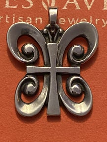 Pre-Owned James Avery Retired Silver Resurrection Butterfly Cross Pendant